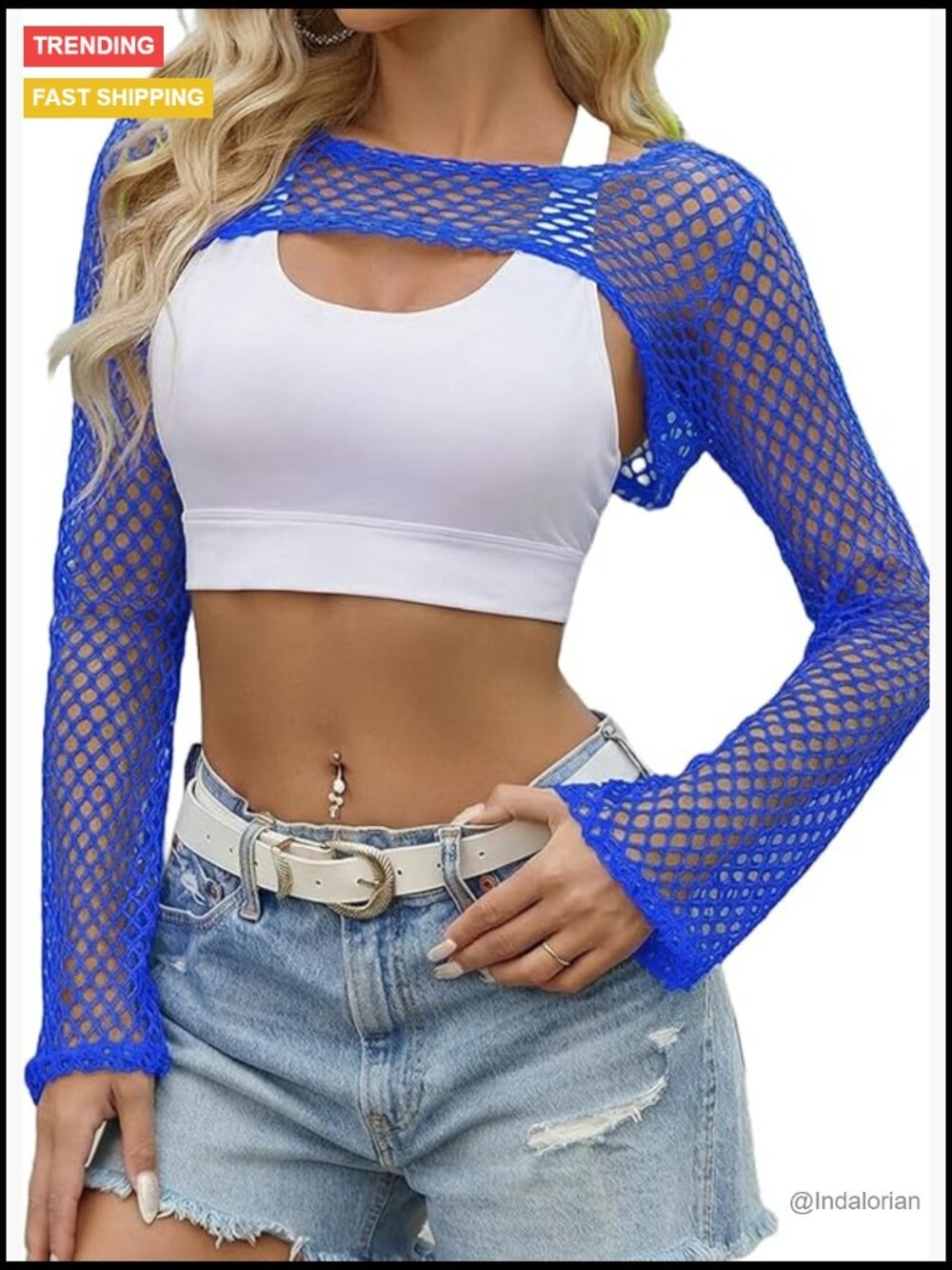 Fishnet Crop Top Long Sleeve Bell Sleeves Y2k Club Tops